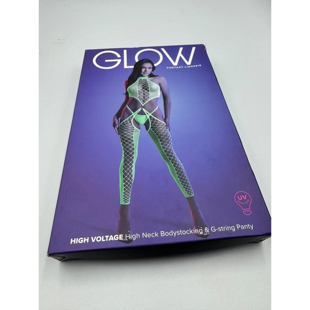NWB Fantasy‎ Glow High Voltage High Neck Body Stocking & G-String Panty Women's